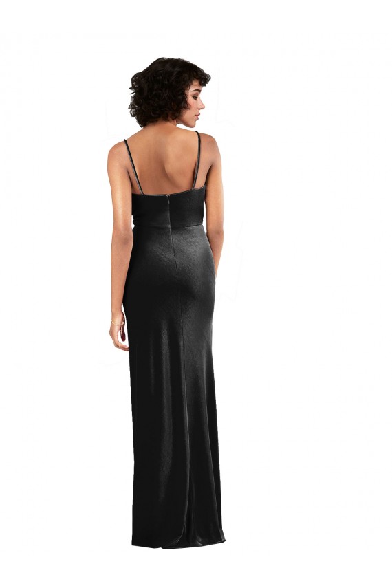 Discount Modern Floor-Length Formal Velvet Bridesmaid Dress / Prom Dress with Cowl Neck and Spaghetti Straps