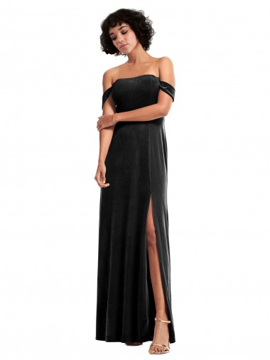 Discount Off the Shoulder Drapped Sleeves Formal Stretch Velvet Bridesmaid Dress / Prom Dress
