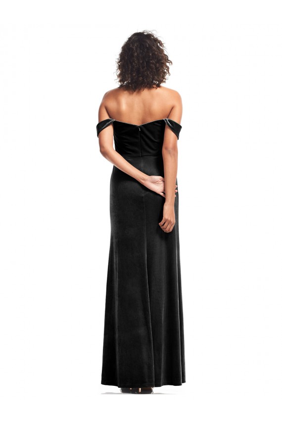 Discount Off the Shoulder Drapped Sleeves Formal Stretch Velvet Bridesmaid Dress / Prom Dress