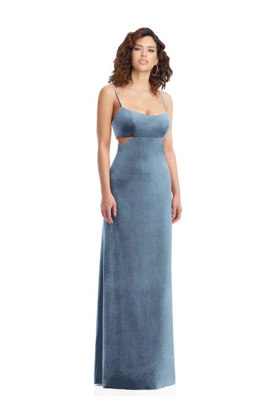 Discount Spaghetti Strap Long Full Length Formal Velvet Maxi Bridesmaid Dress / Prom Dress
