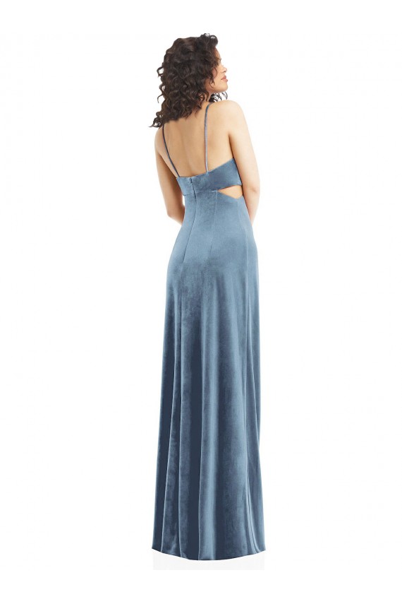 Discount Spaghetti Strap Long Full Length Formal Velvet Maxi Bridesmaid Dress / Prom Dress