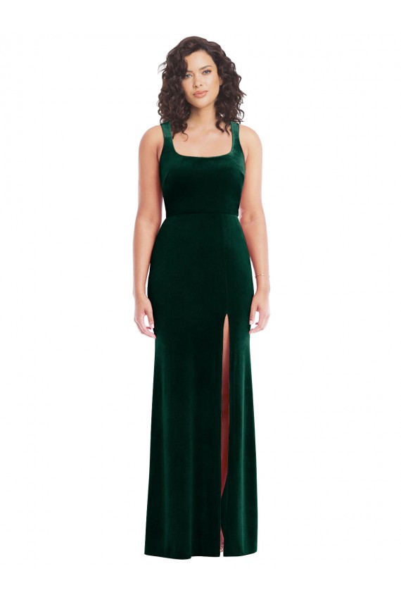 Discount Square Neck Long Velvet Maxi Bridesmaid Dress / Prom Dress