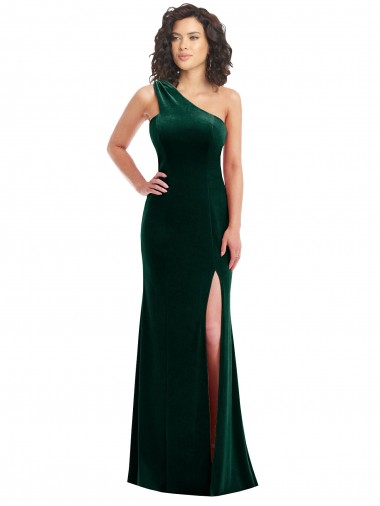 Discount One Shoulder Velvet Trumpet Bridesmaid Dress / Prom Dress with Front Slit