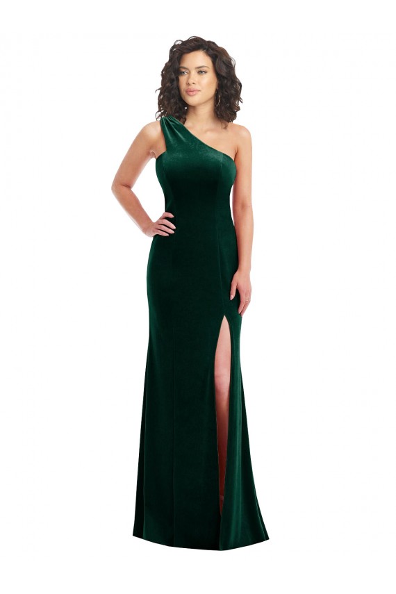 Discount One Shoulder Velvet Trumpet Bridesmaid Dress / Prom Dress with Front Slit
