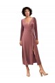 Discount Long Sleeve Velvet Faux Wrap Midi Length Bridesmaid Dress / Prom Dress