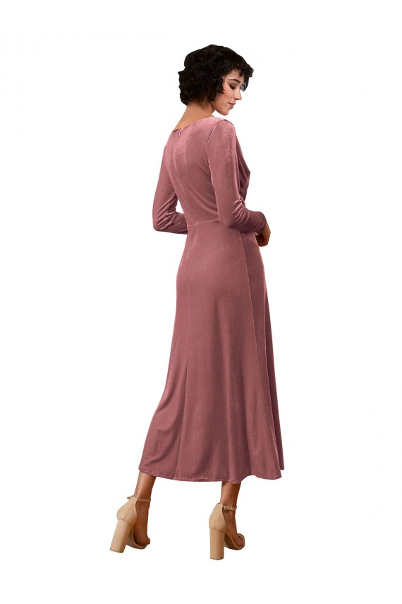 Discount Long Sleeve Velvet Faux Wrap Midi Length Bridesmaid Dress / Prom Dress
