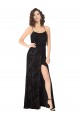 Discount Floral Velvet Cowl Neck Bridesmaid Dress with Skirt Slit