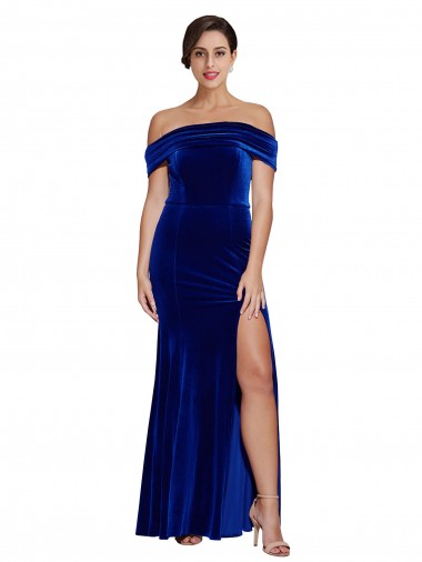 Discount Full Length Long Formal Velvet Bridesmaid Dress / Prom Dress with Side Split