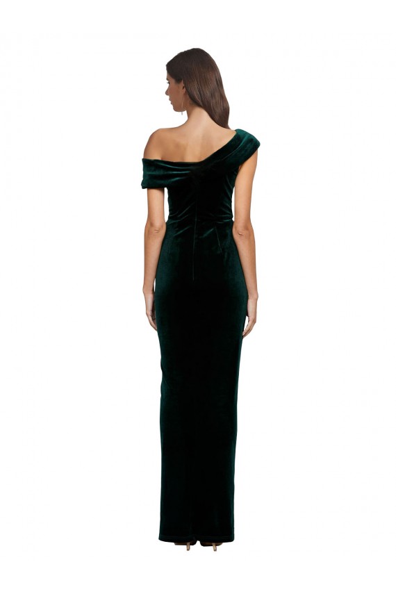 Discount Long Asymmetric Neckline Ruched Formal Velvet Bridesmaid Dress / Prom Dress