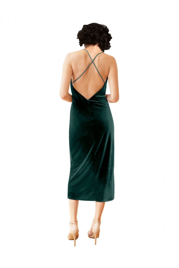 Discount Midi Cocktail Length Sleek Cowl Neckline Short Formal Velvet Bridesmaid Dress / Prom Dress