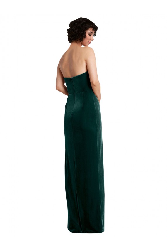 Discount Scooped Strapless Long Formal Velvet Bridesmaid Dress / Prom Dress with Daring Side Slit